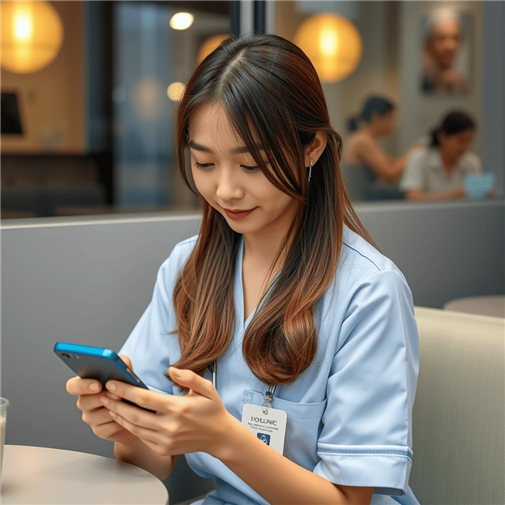 dioクリニックの看護師の口コミをファミレスで休憩中にスマホで読む病棟看護師