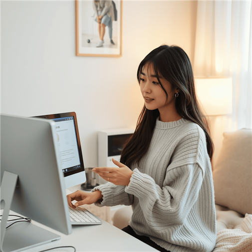 自宅でアイパッドとデスクトップPCを使い、dioクリニックの看護師の口コミを慎重に読む病棟看護師